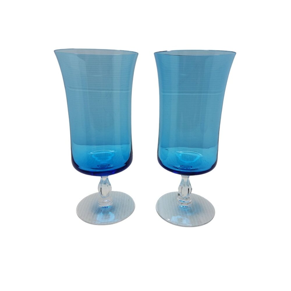 vintage pair noritaki rainbow blue 8oz pedestal ice tea glass